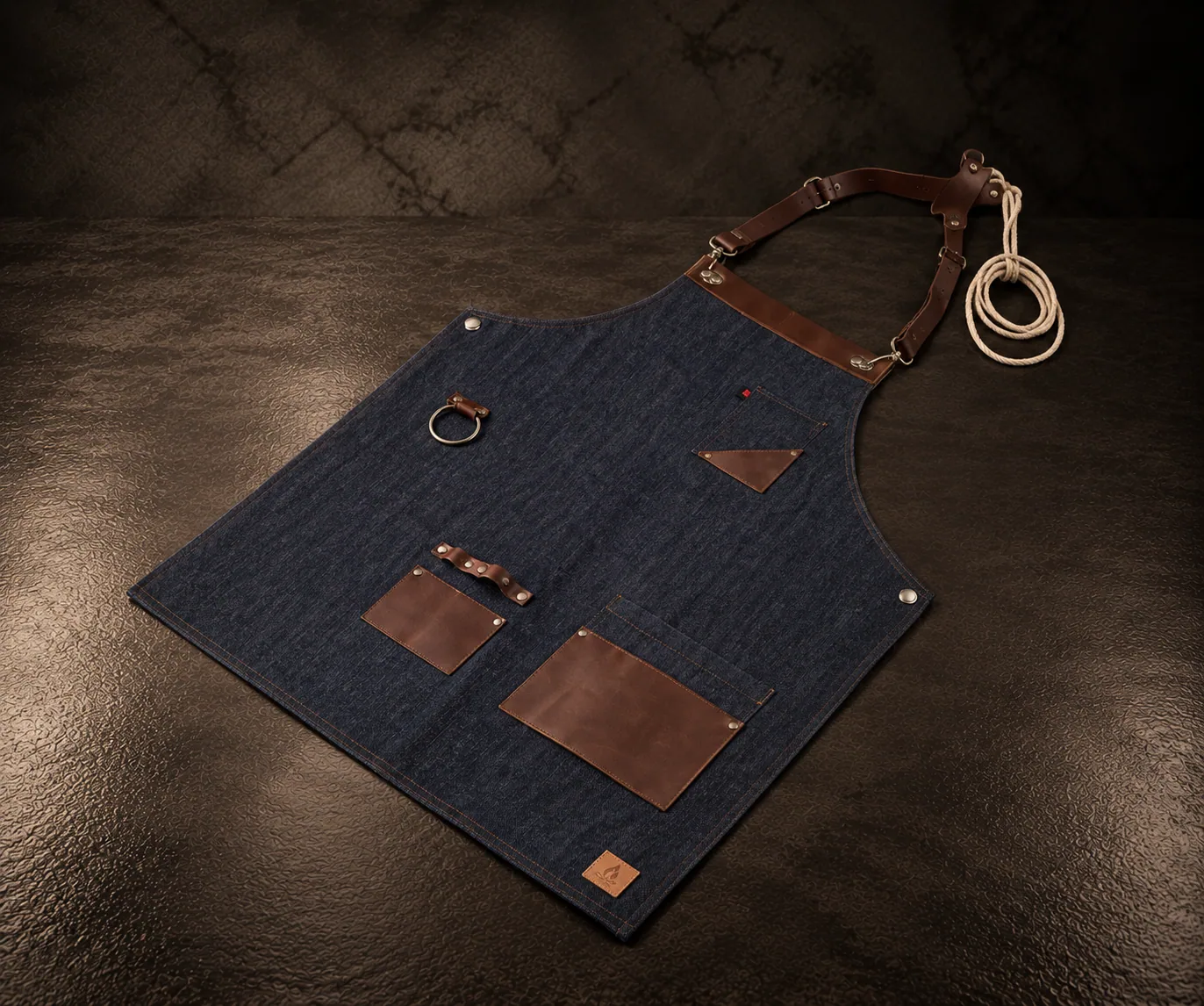 The Marylin apron, on dark stone