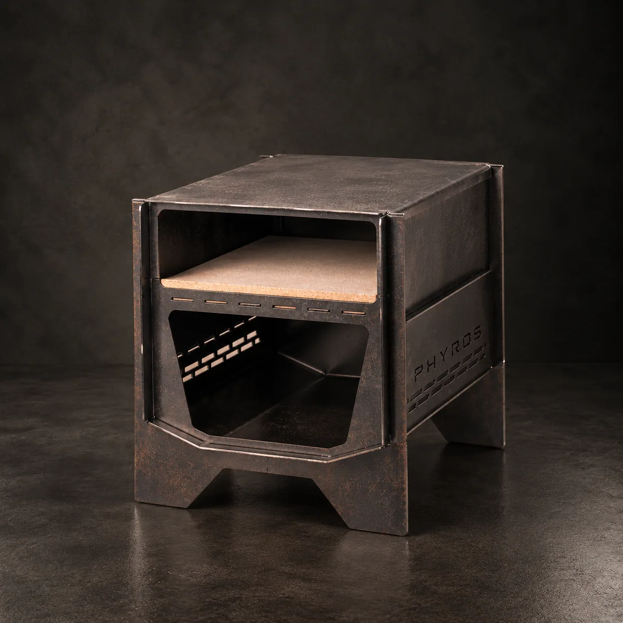The Phyros oven, on dark stone