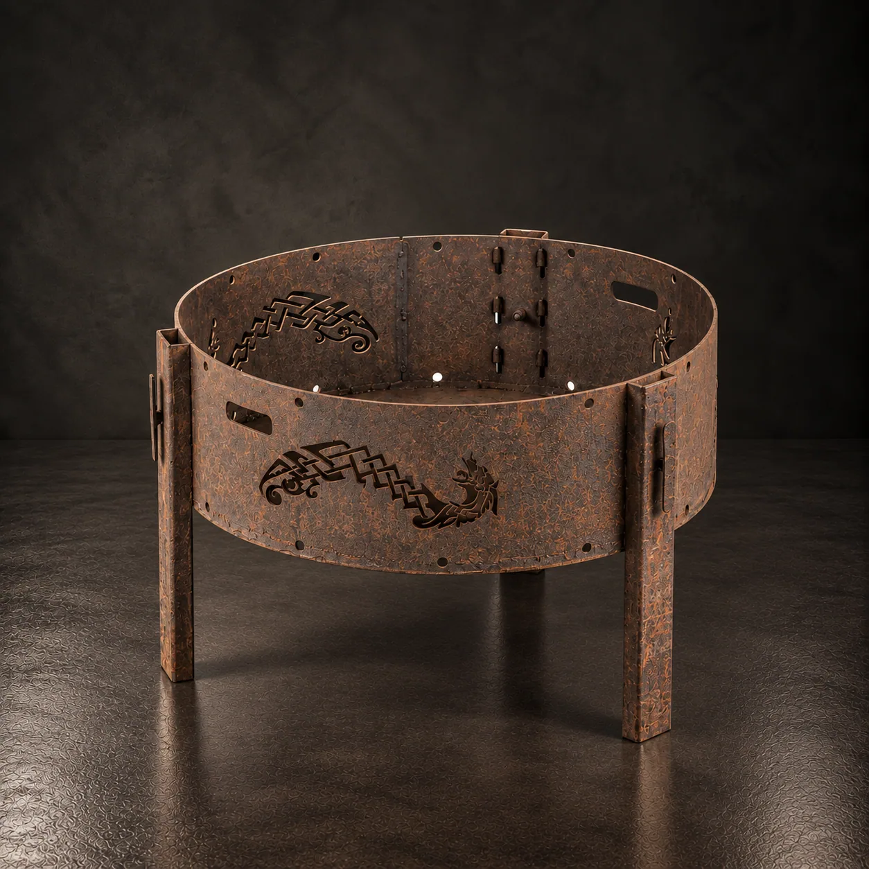 The Stoker FJL 60 fire pit, on dark stone